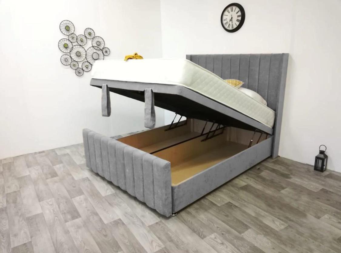 ottoman gas lift bed in grey