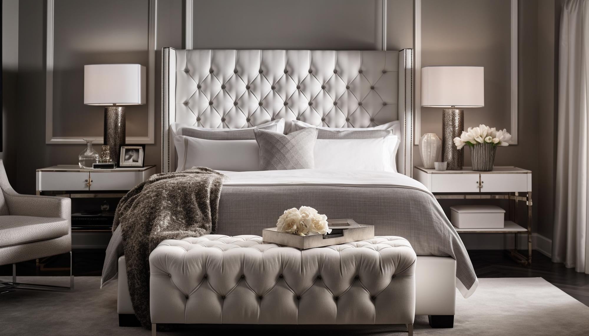 grand bed design in grey